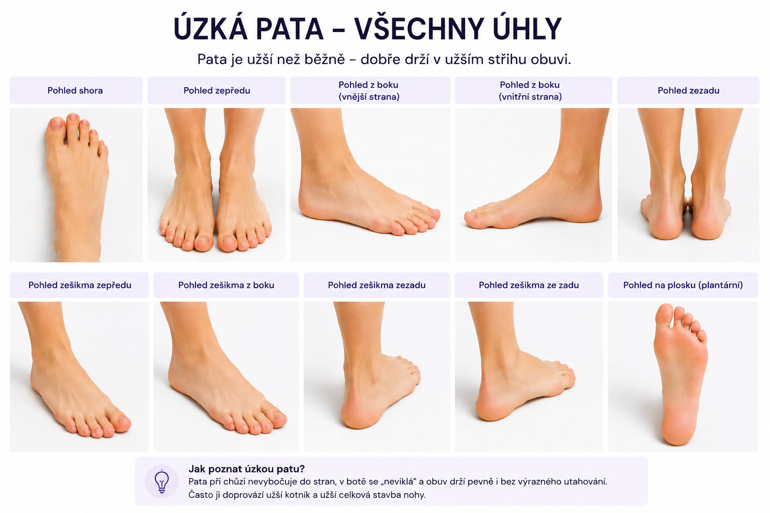 Úzká pata u dítěte – fotografie z různých úhlů